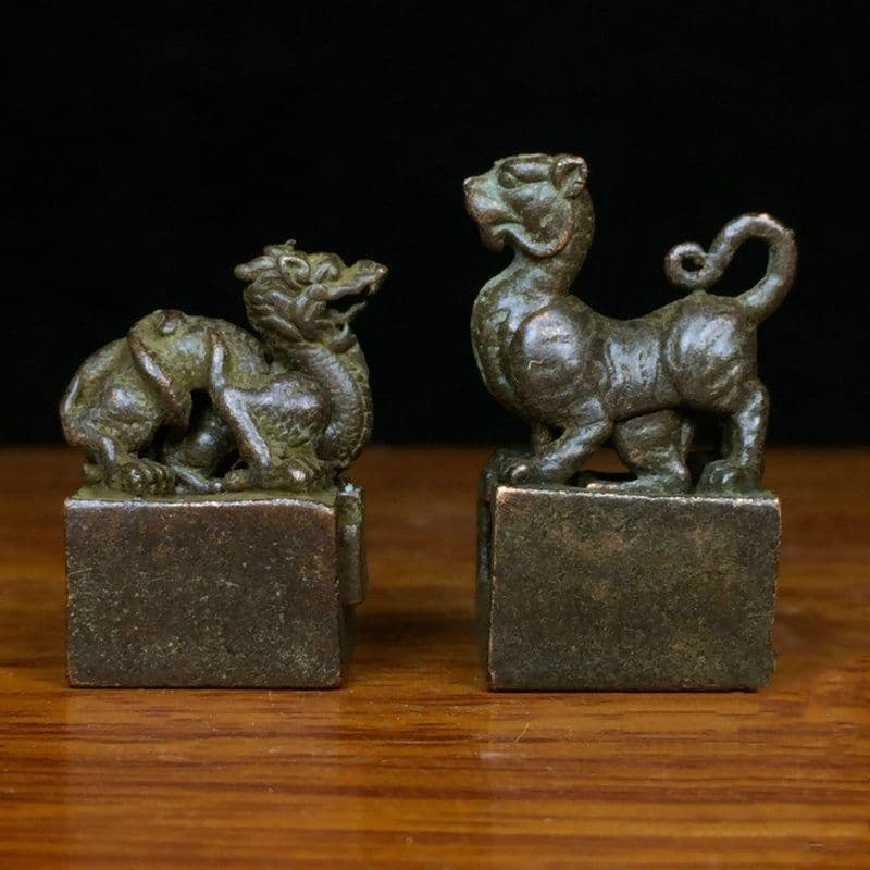 四大神獣 青龍 白虎 朱雀 玄武 神獣印章 子母章 書道具 文房具 工芸品 置物