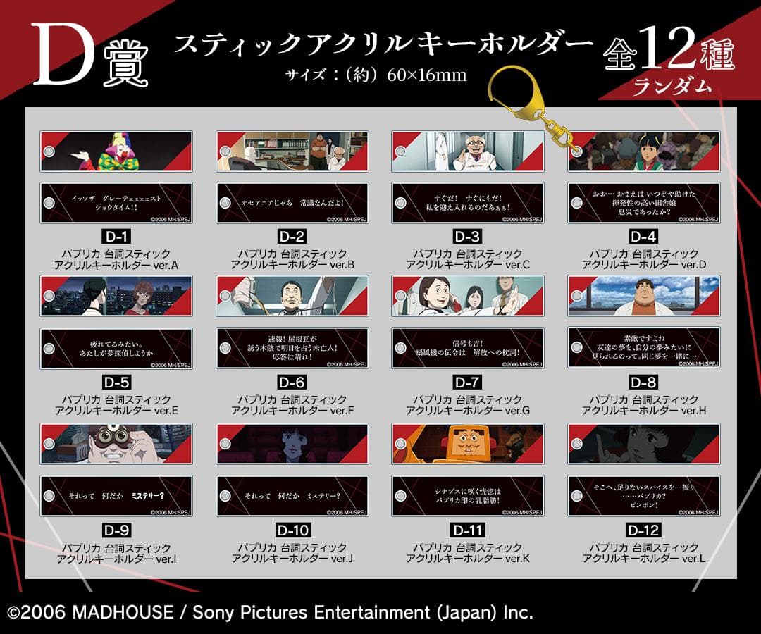 パプリカ 台詞スティックアクリルキーホルダー 全12種 コンプリートセット