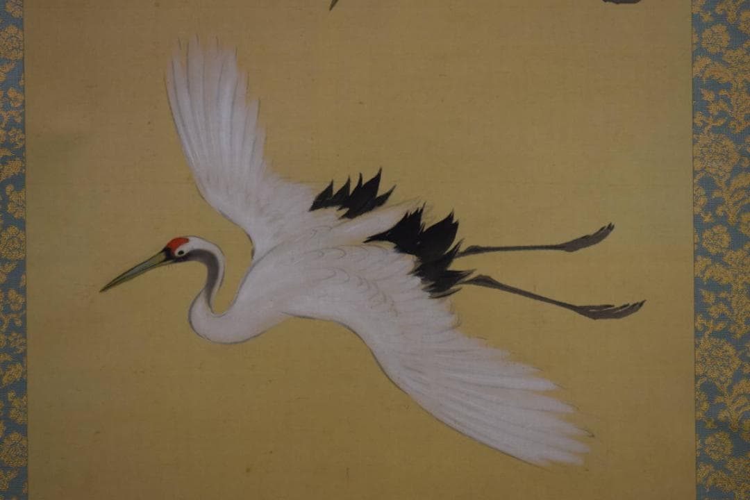 真作/西沢笛畝/静波飛鶴図/桐共箱付/布袋屋掛軸HE-939