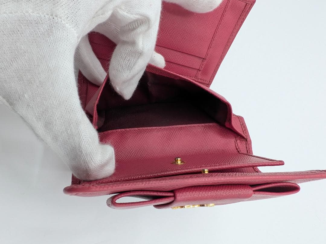 良品✨ プラダ ３つ折り財布 サフィアーノ レザー ピンク 0PG