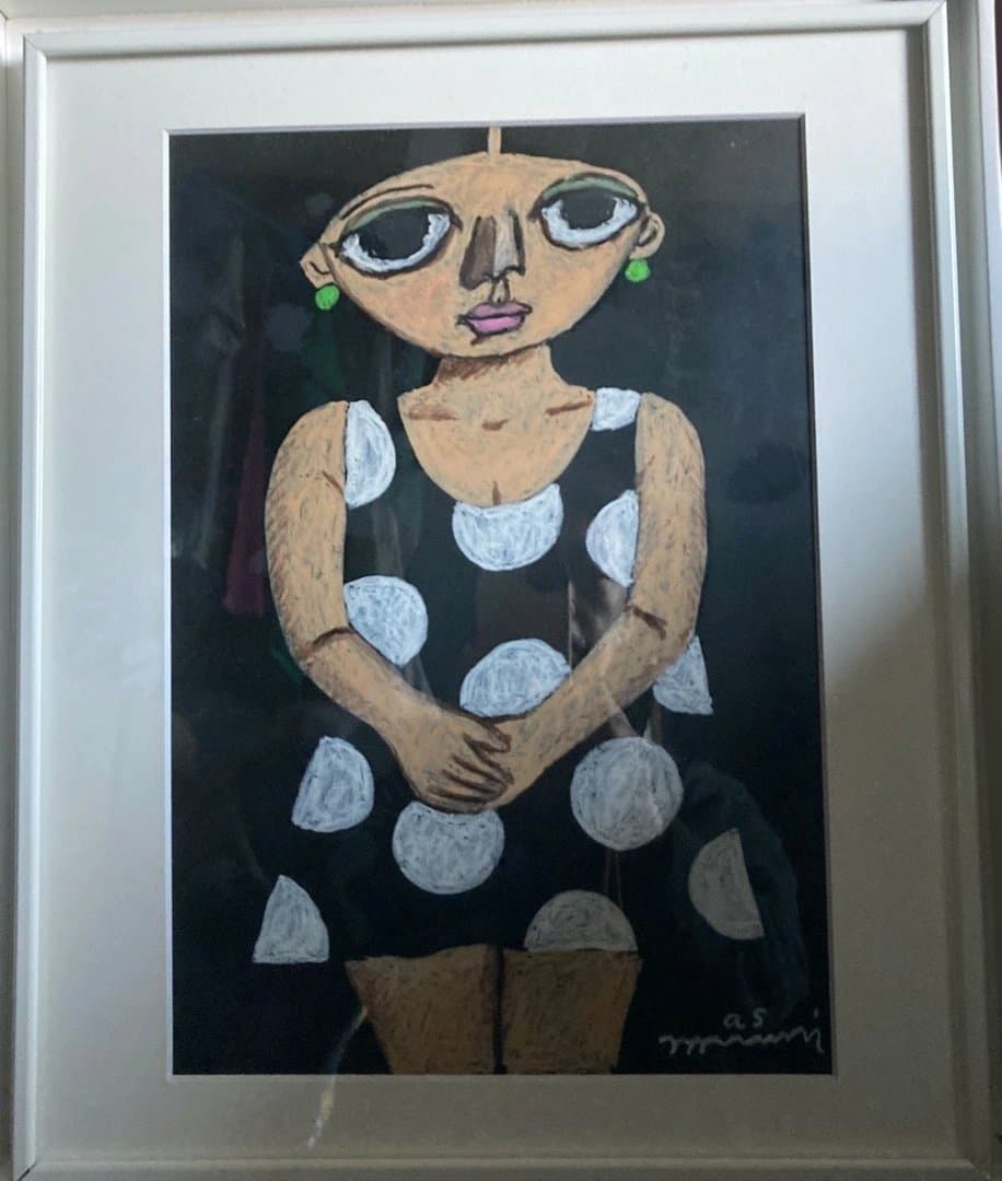 新品直筆絵画『原マスミ／水玉ワンピース』豪華（四つ切り）額付