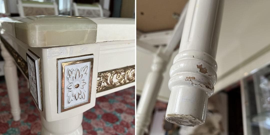 k531r122 グリーンの天然石が埋め込まれたエレガントなダイニングセット