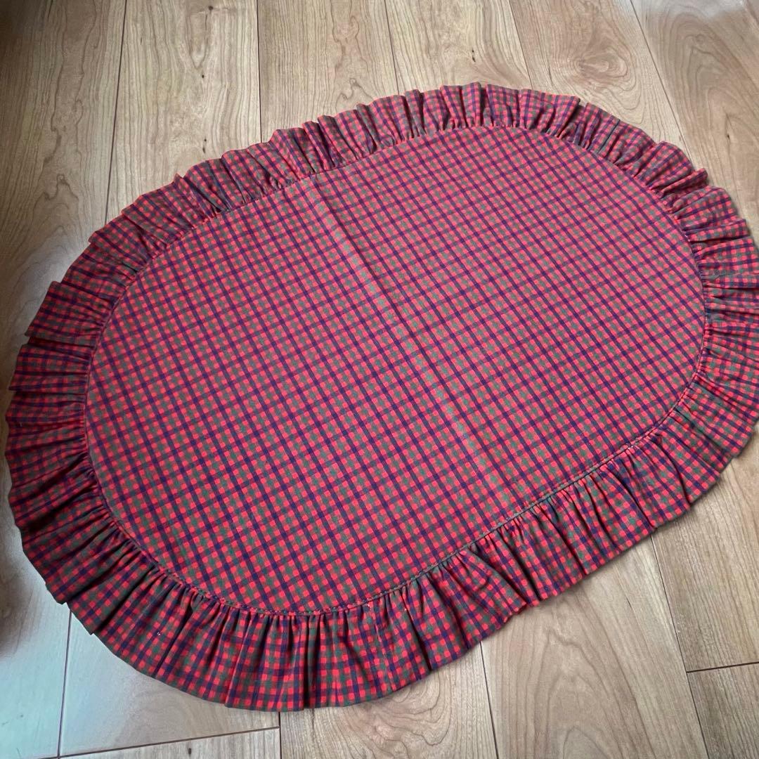 1324.カフェマット50×71 ファミリアのようなチェック　ハンドメイド犬