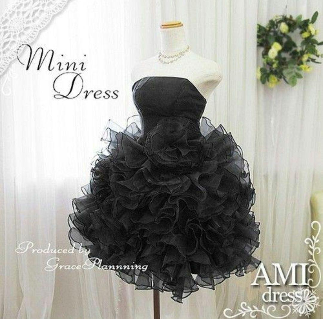 プ*こ様 フリル付き黒ミニドレス