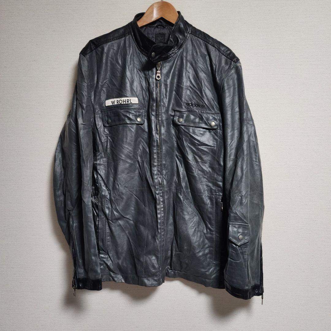 アディダス レザージャケット ライダースジャケット スタンドカラー 本革 L