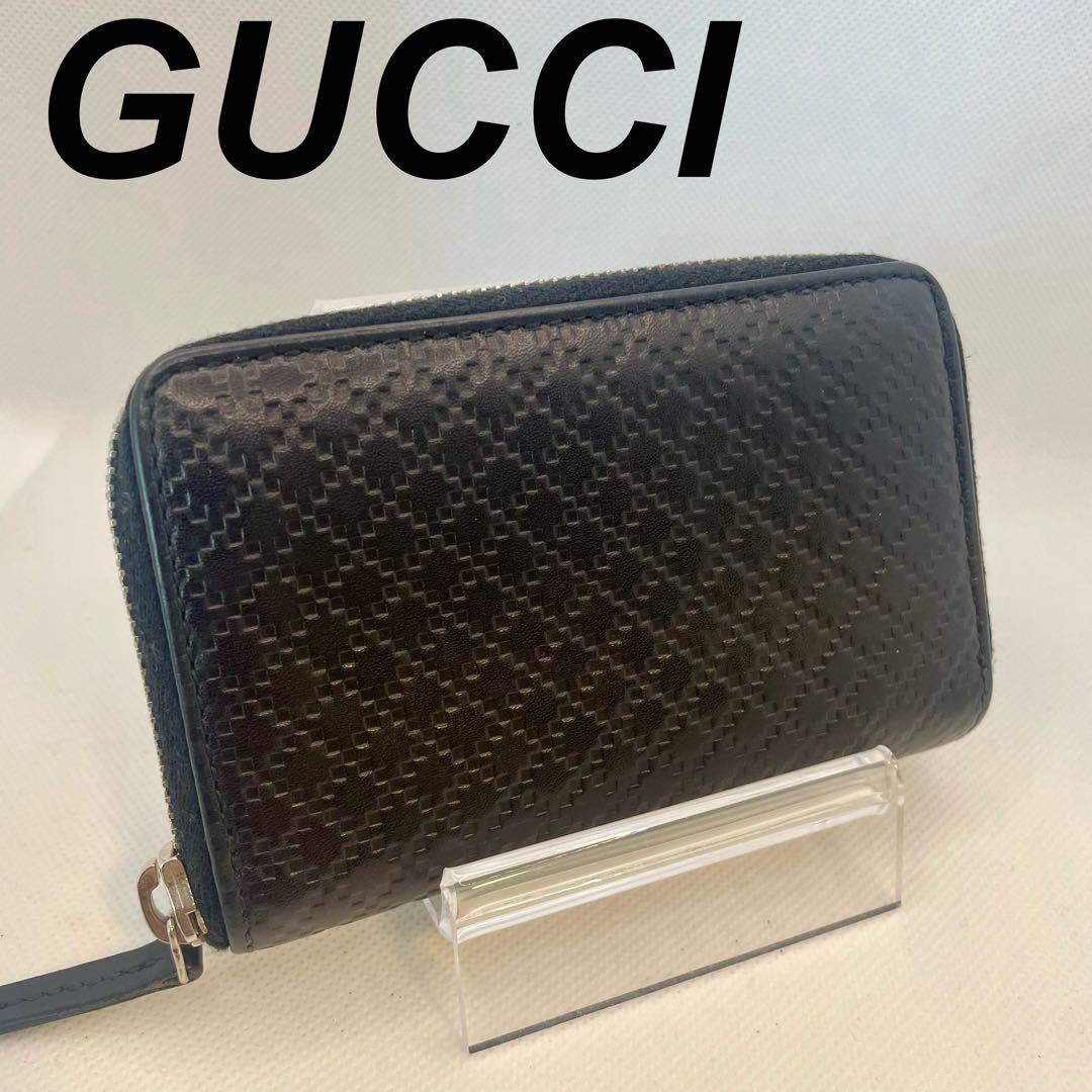 GUCCI 財布 黒 レザー ディアマンテ ケース コンパクトウォレット