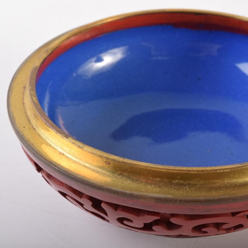 中国　剔紅　堆朱　内七宝　花文　香合　C　7067