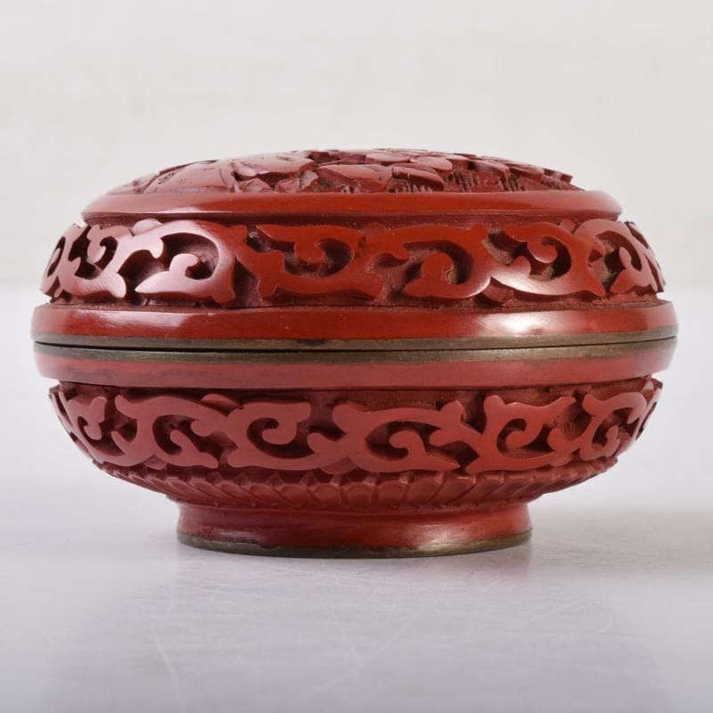 中国　剔紅　堆朱　内七宝　花文　香合　C　7067