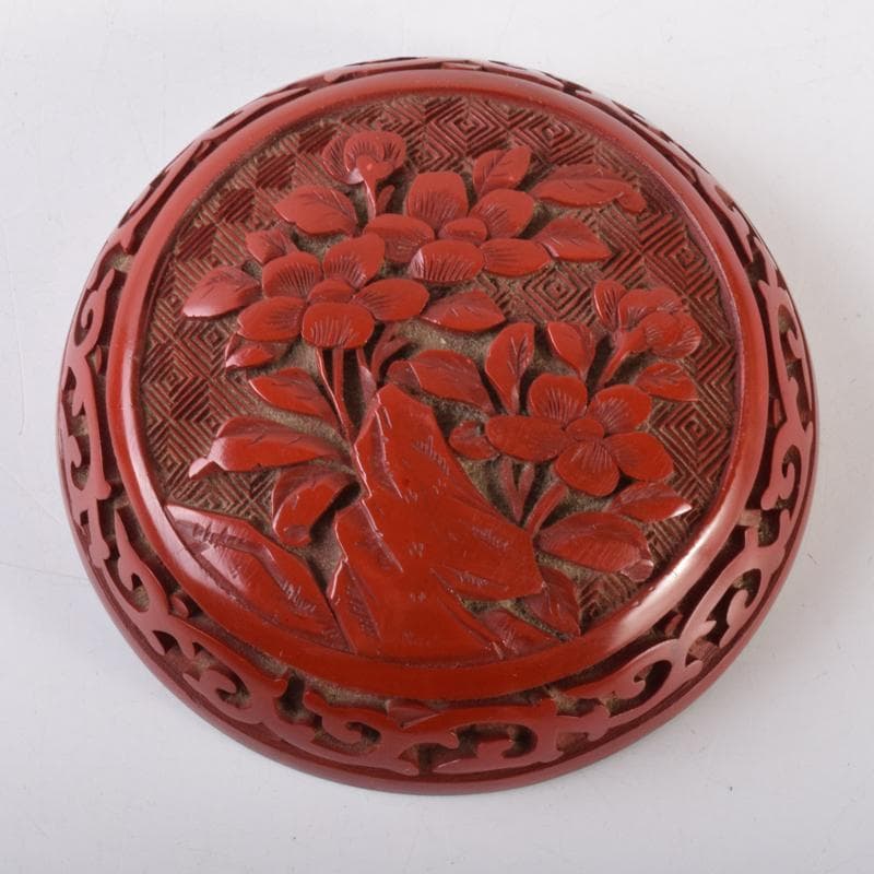 中国　剔紅　堆朱　内七宝　花文　香合　C　7067