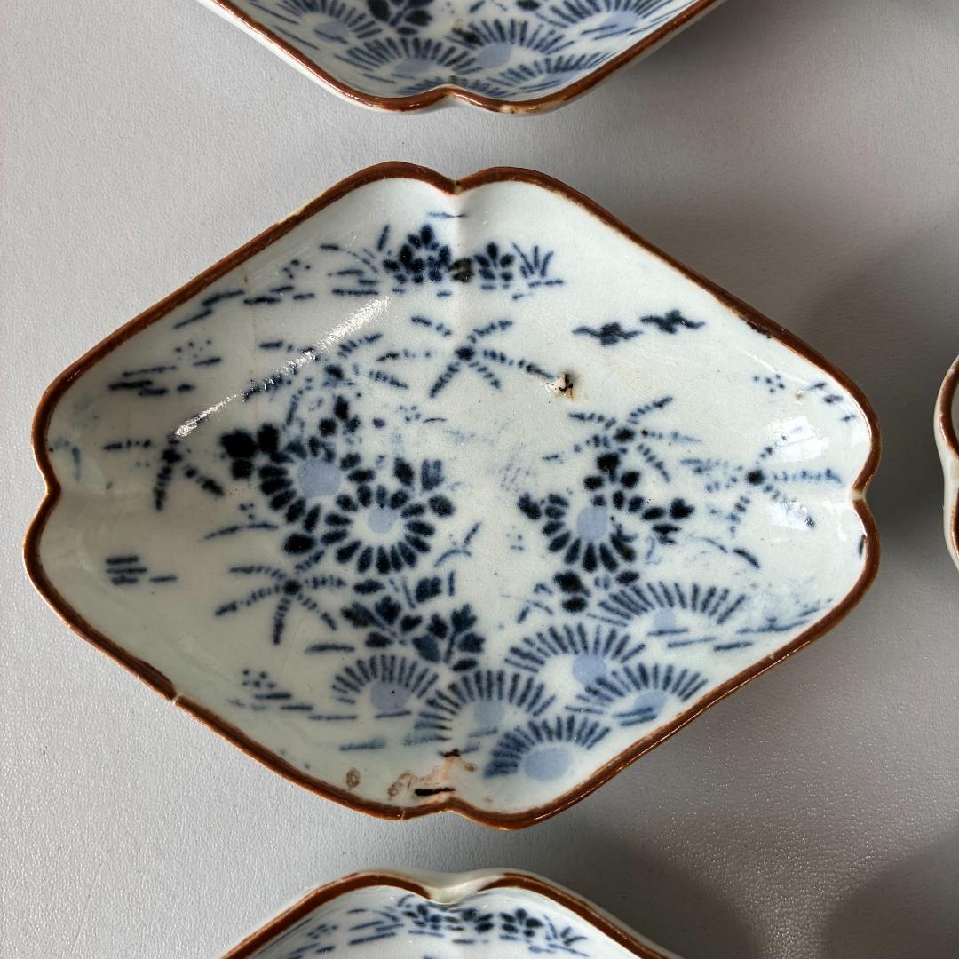 古伊万里　型紙摺印判　染付　小皿　 豆皿　6客