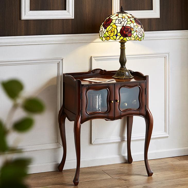 アンティーク調 ミニ ガラスキャビネット サイドテーブル 高級 木製 コンソール