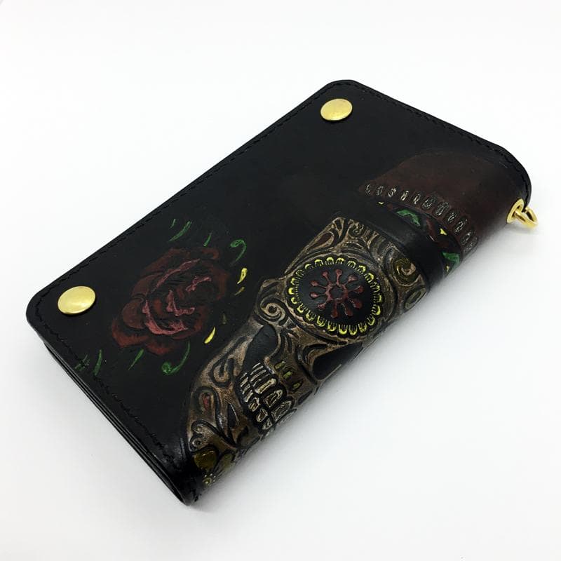 ミドルトラッカーウォレット 真鍮 ★メキシカンスカル&ローズ★