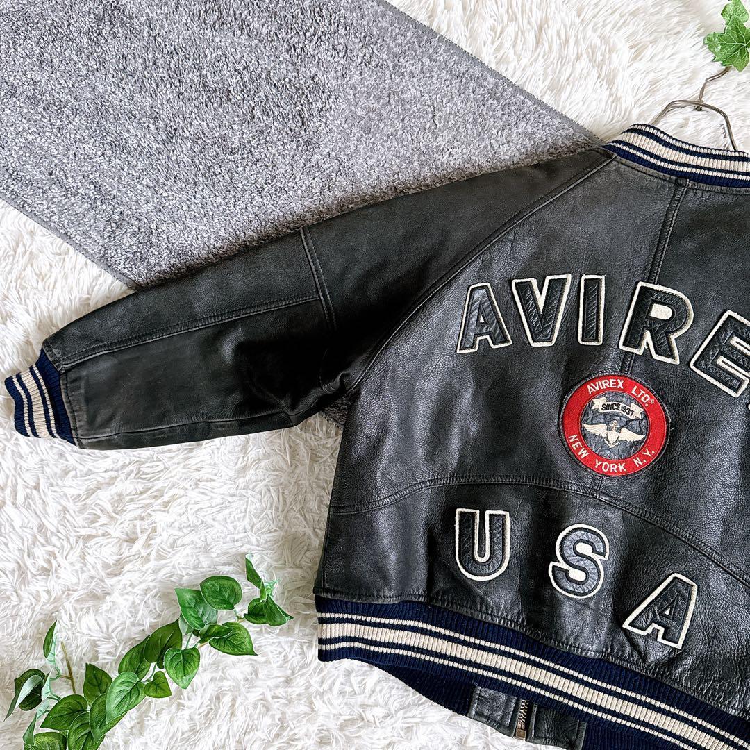 希少　AVIREX アーチロゴ レザージャケット スタジャン　ブラック　牛革　M