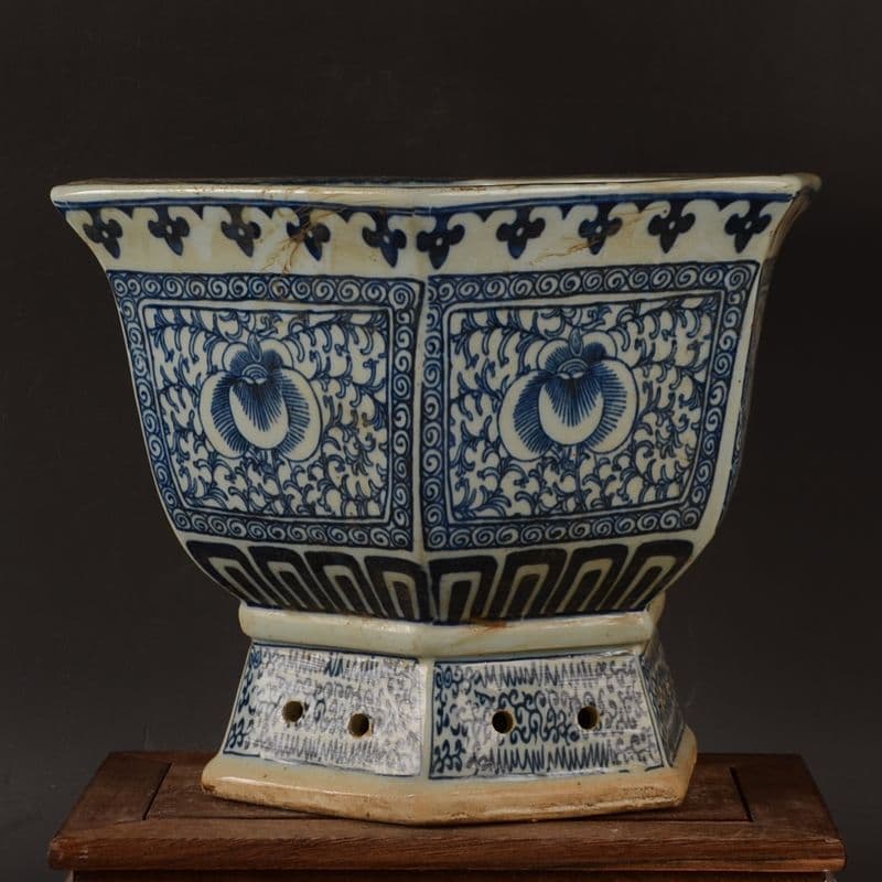 青花磁器六方鉢 盆栽鉢 中国鉢 植木鉢 多肉植物鉢 小品盆栽鉢 山野草鉢