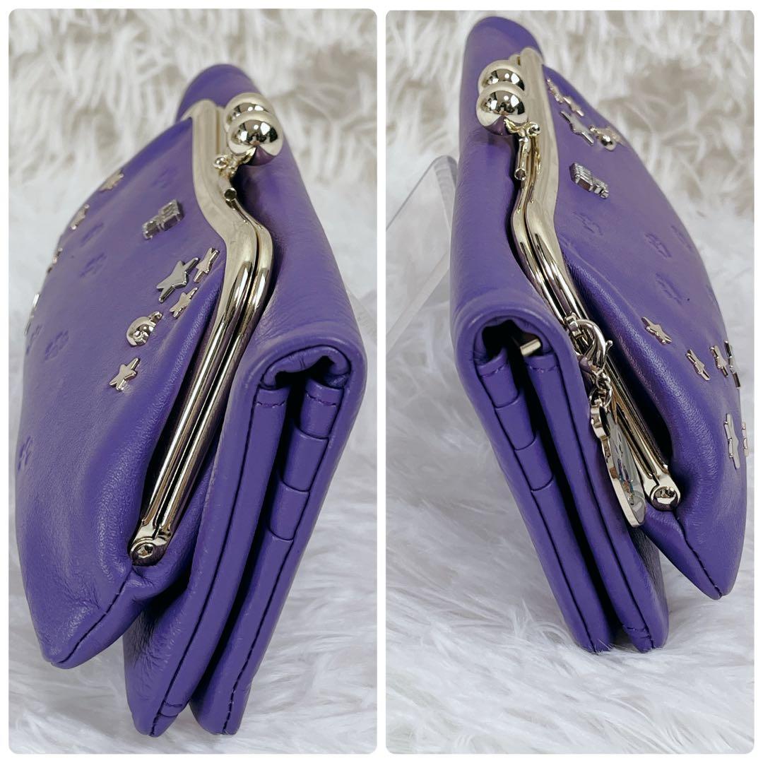 極美品 ANNA SUI 猫 ネズミ 星 本革 レザー がま口 二つ折り財布