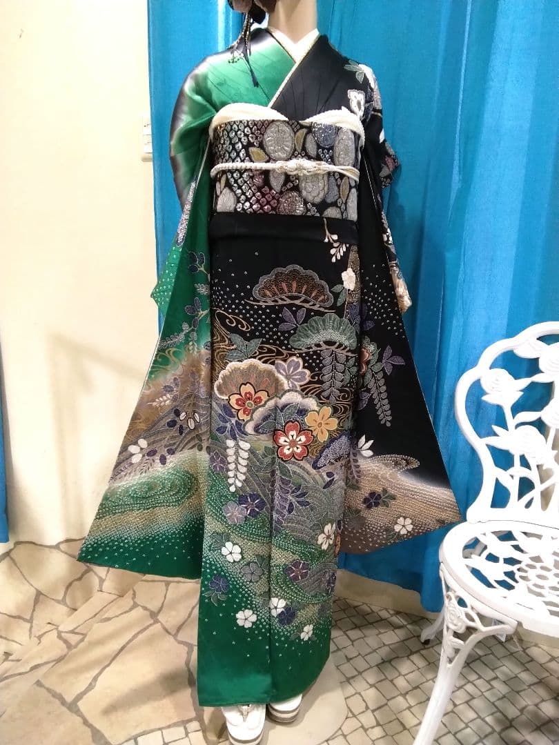 振袖フルセット、正絹絞り辻が花、成人式、重ね衿、帯揚げ帯締め、膨れ袋帯、襦袢