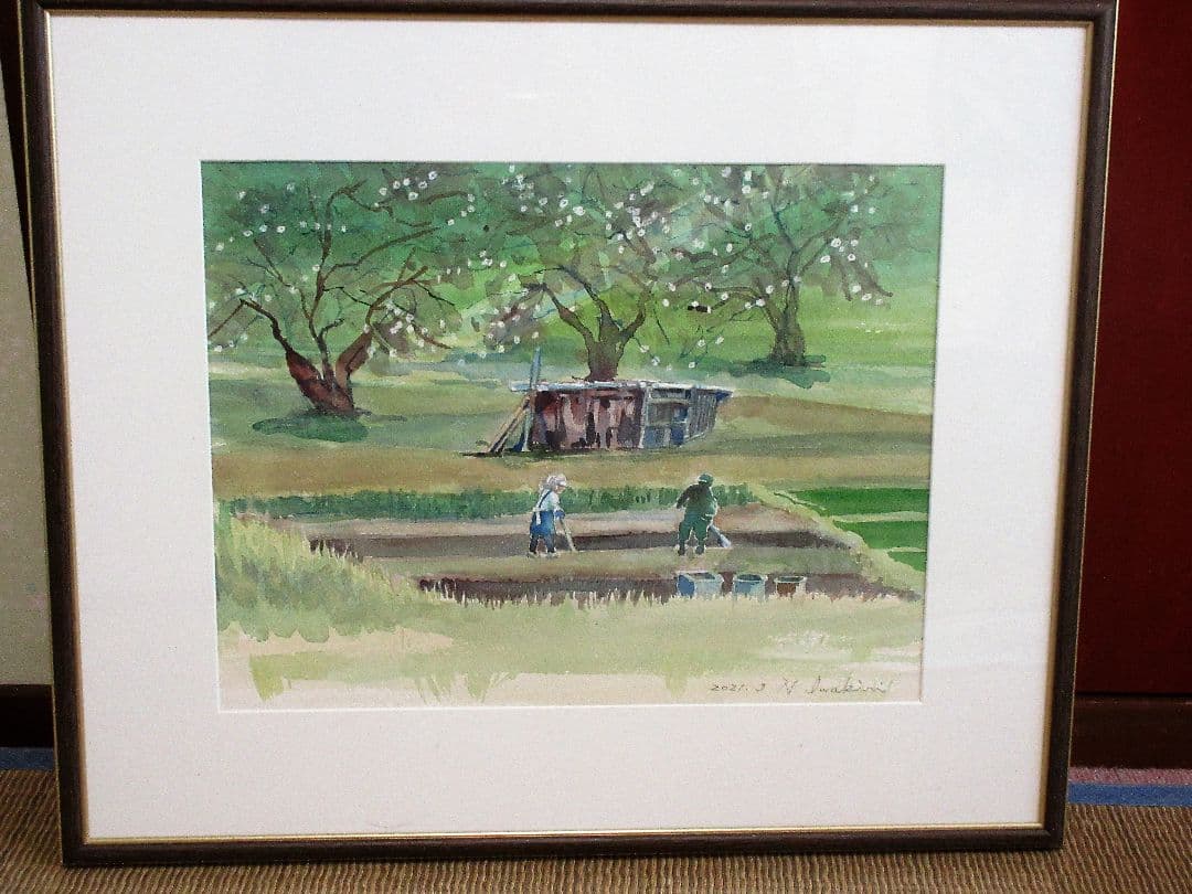 水彩画「梅の下の農夫」