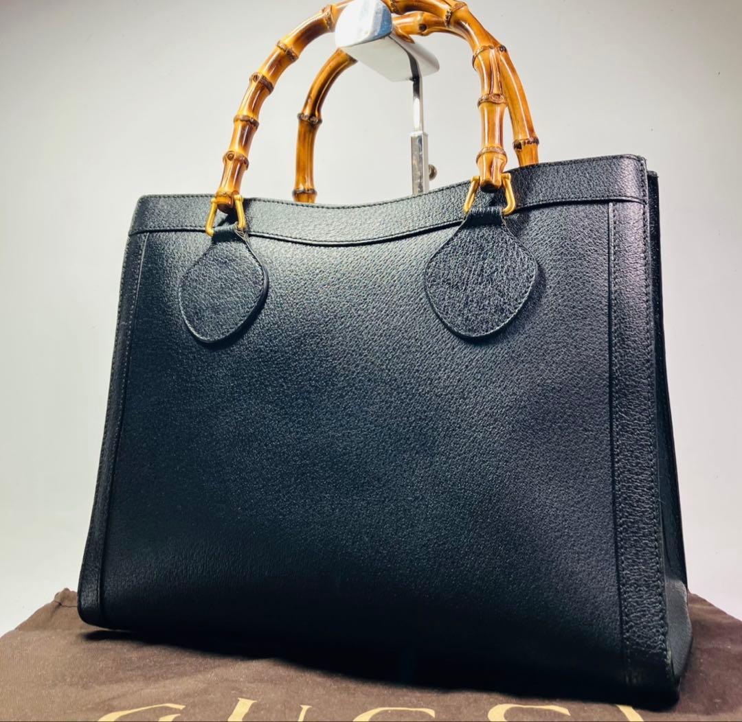 美品GUCCI グッチ バンブー ダイアナ ハンドバッグ レザー　黒 ブラック