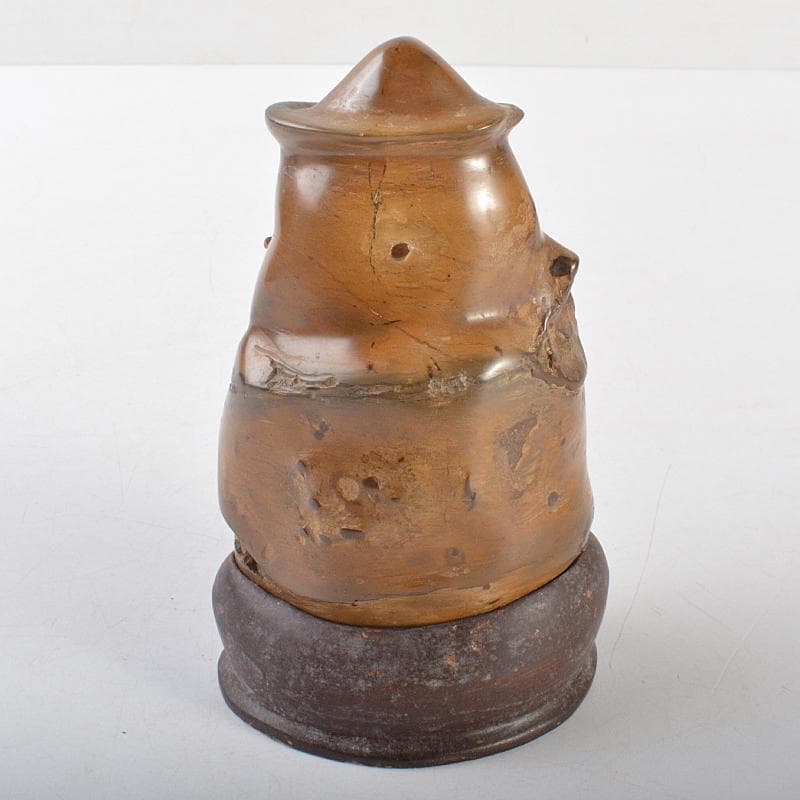 天然石　鑑賞石　安倍川　鉄丸石　置物　唐木台付　C　R7096