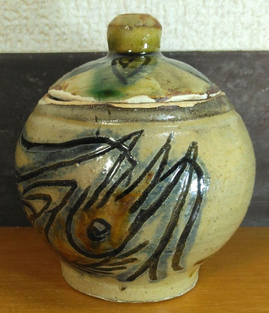 人間国宝 金城次郎 盒子(蓋物,香合）栞 共箱 美品 やちむん 壺屋焼 壷屋焼