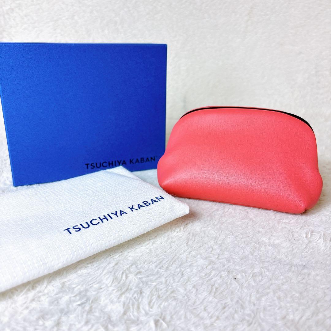 土屋鞄 スムースラムスキン がま口 ミディアム コーラル ケース ピンク