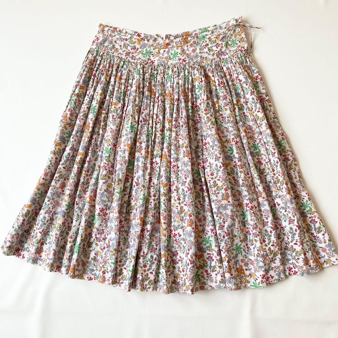 【美品】45R　スカート　LIBERTY　ネオンフィールズ　花柄　ギャザー　M