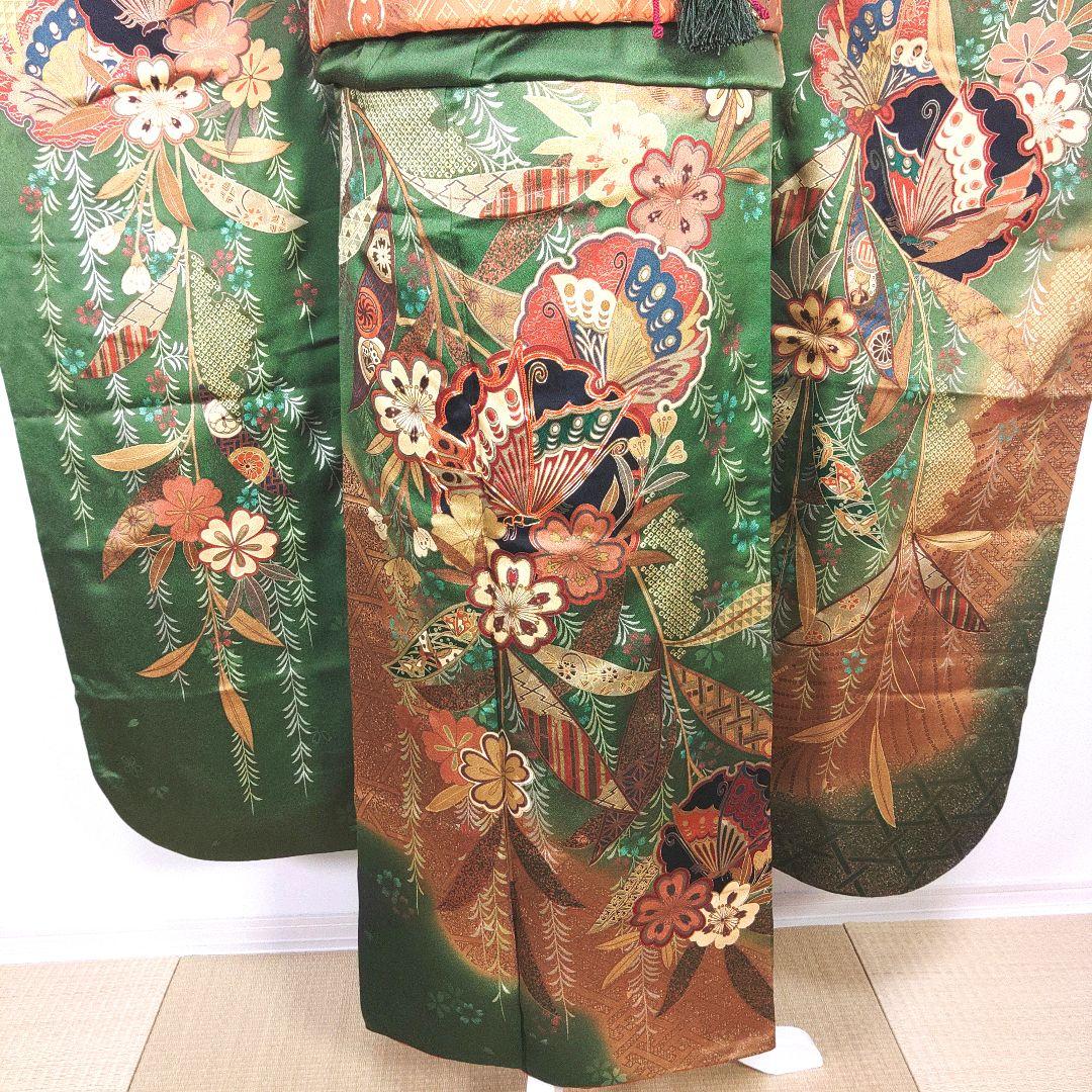 振袖　完全フルセット　24点　成人式　結婚式　前撮り　グリーン　緑　蝶々　美品