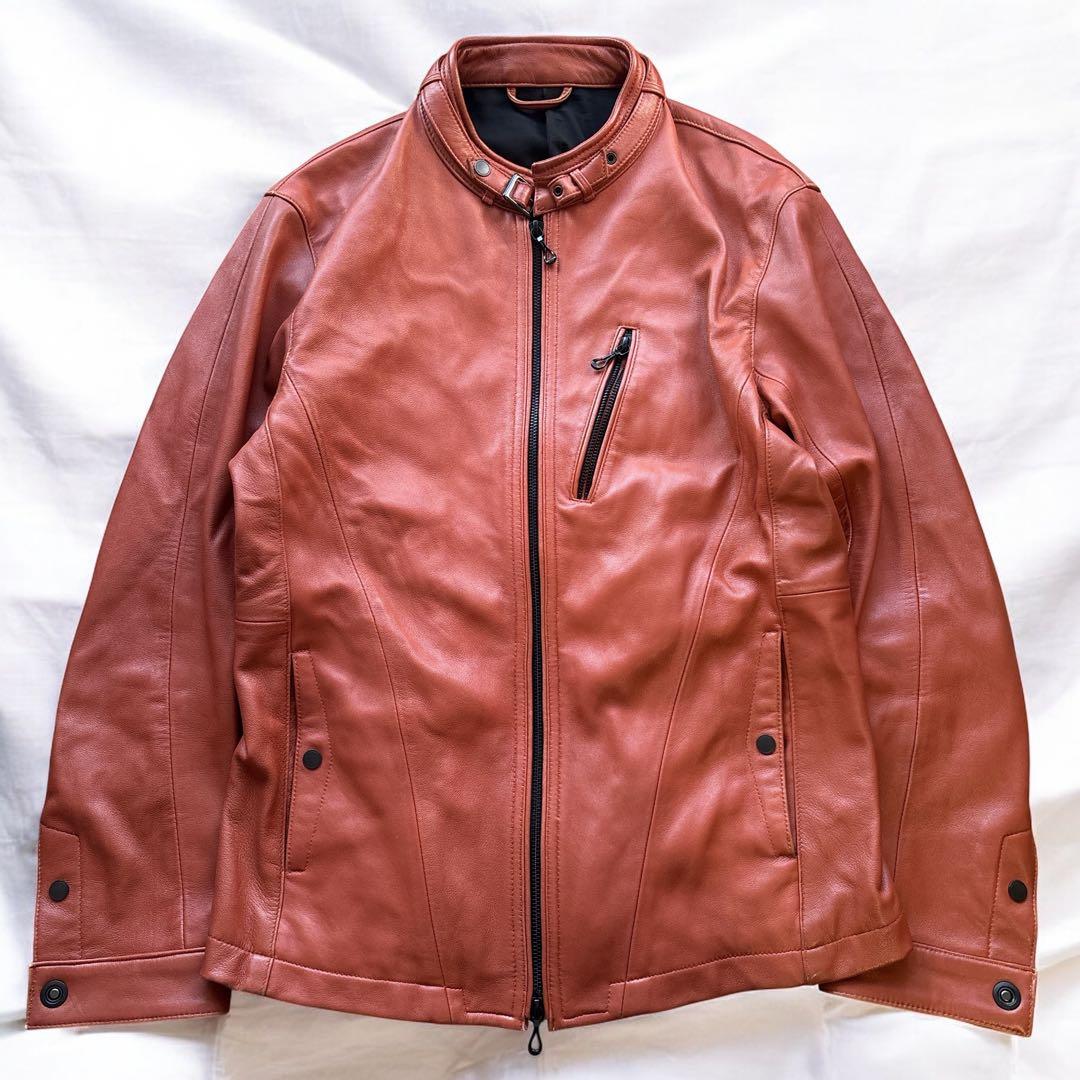 ✨希少カラー✨ニコルクラブ　シングルライダースジャケット 48 羊革 オレンジ