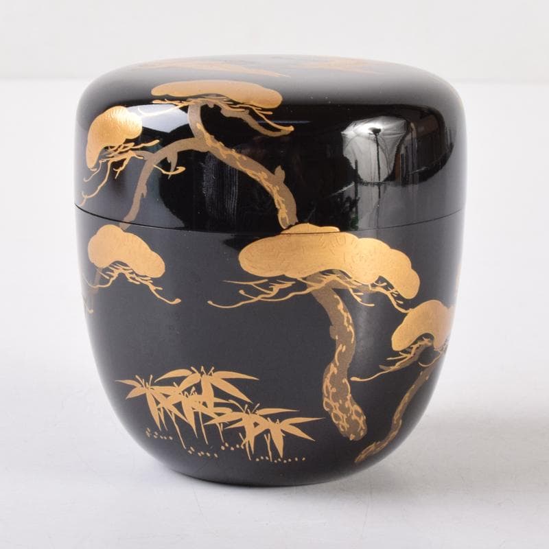 茶道具　漆塗　嘉祥作　松鶴蒔絵　棗　共箱　V　7065