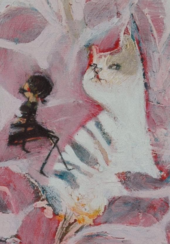 油絵 菅家令子 絵 絵画 インテリア uF6-070519 可愛い子猫と女の子