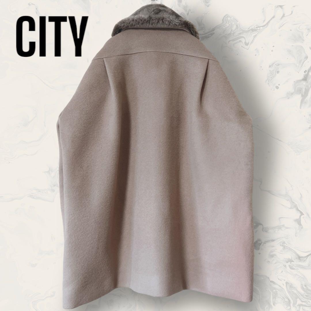 【未使用】 CITY ウール メルトン ファー ショート コート