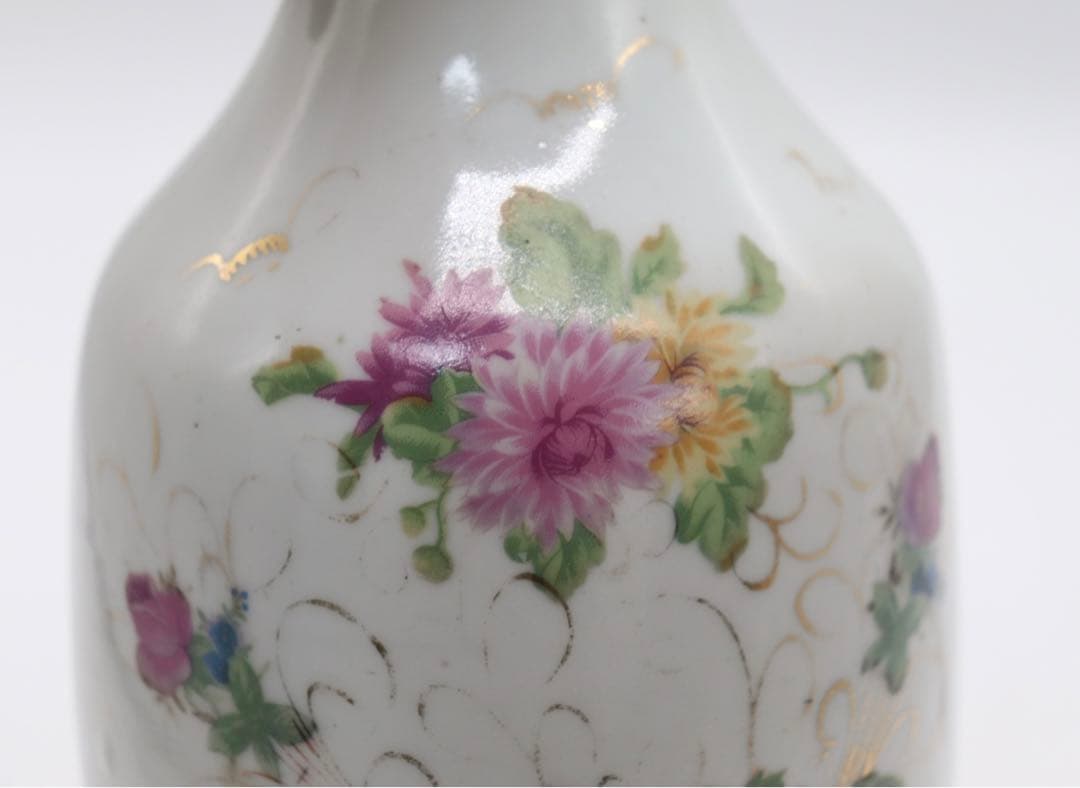 中国　金彩花卉紋双耳瓶　景鎮名瓷　送料込み0411