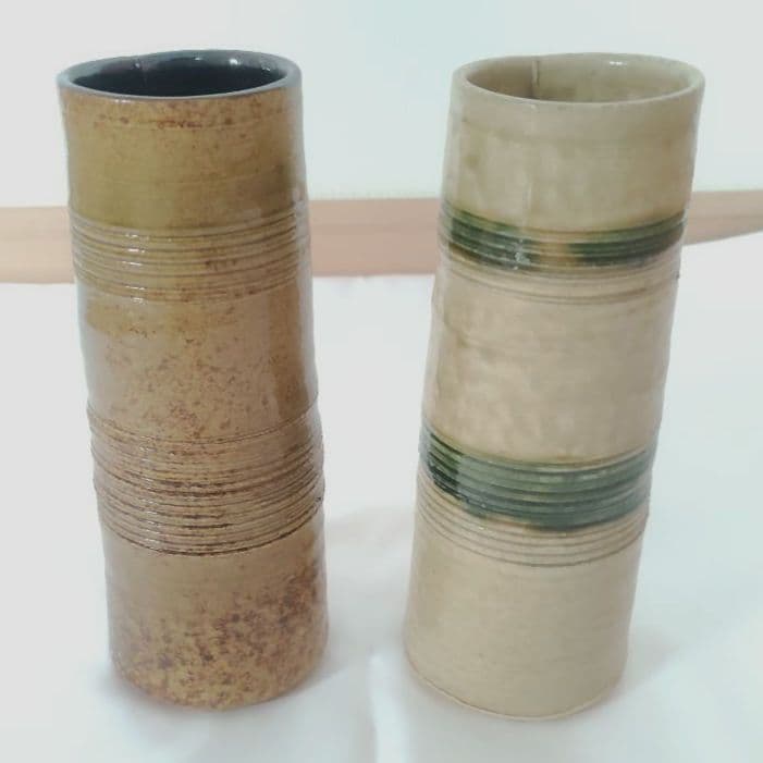 美濃焼　百窯　安藤百利行　花瓶　セット　高さ22cm　箱、由緒書付