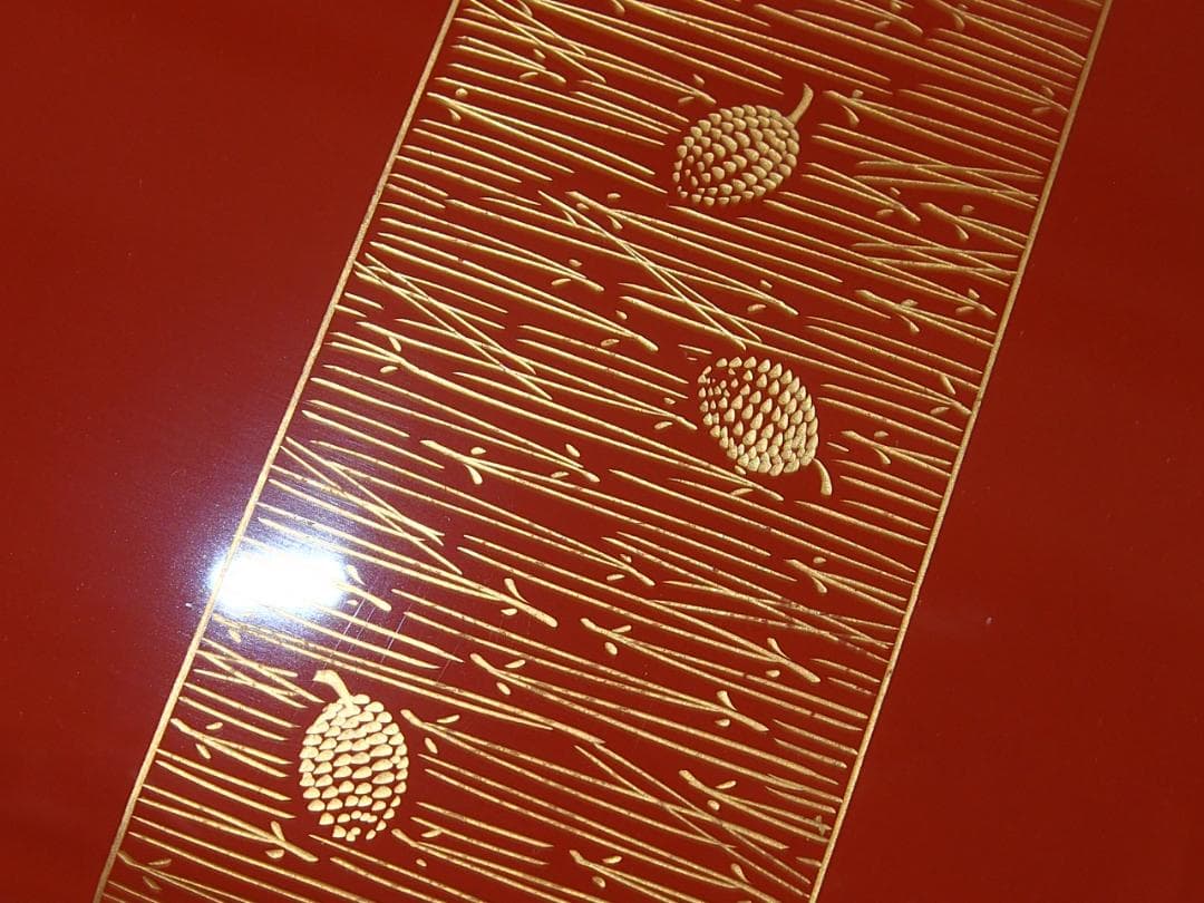 【美品】輪島塗 わじま慶塚 沈金模様 洗朱蝋色三段重箱 弁当箱/お重 漆器/食器