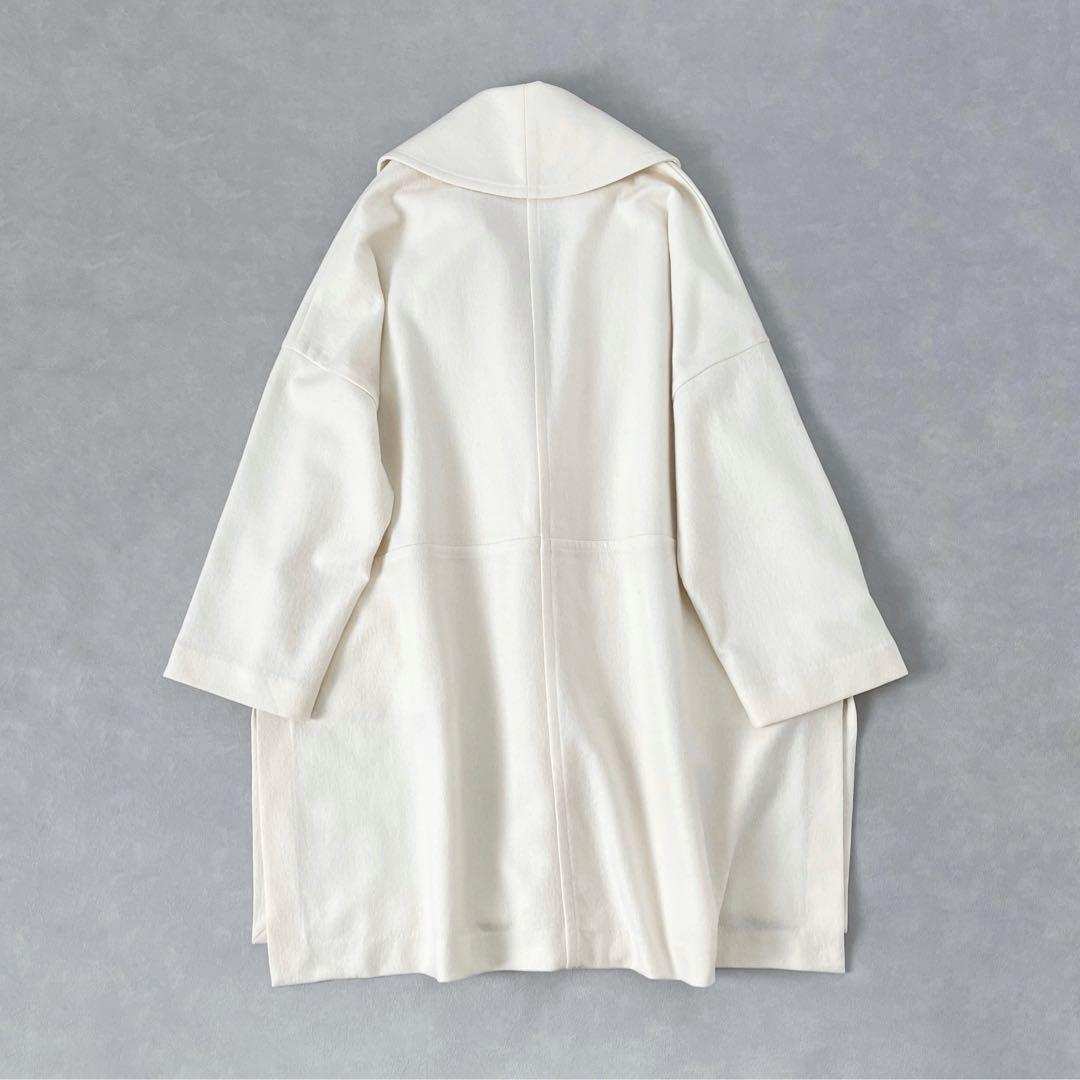 美品◯カリテ　圧縮ウールショールカラーコート　アイボリー