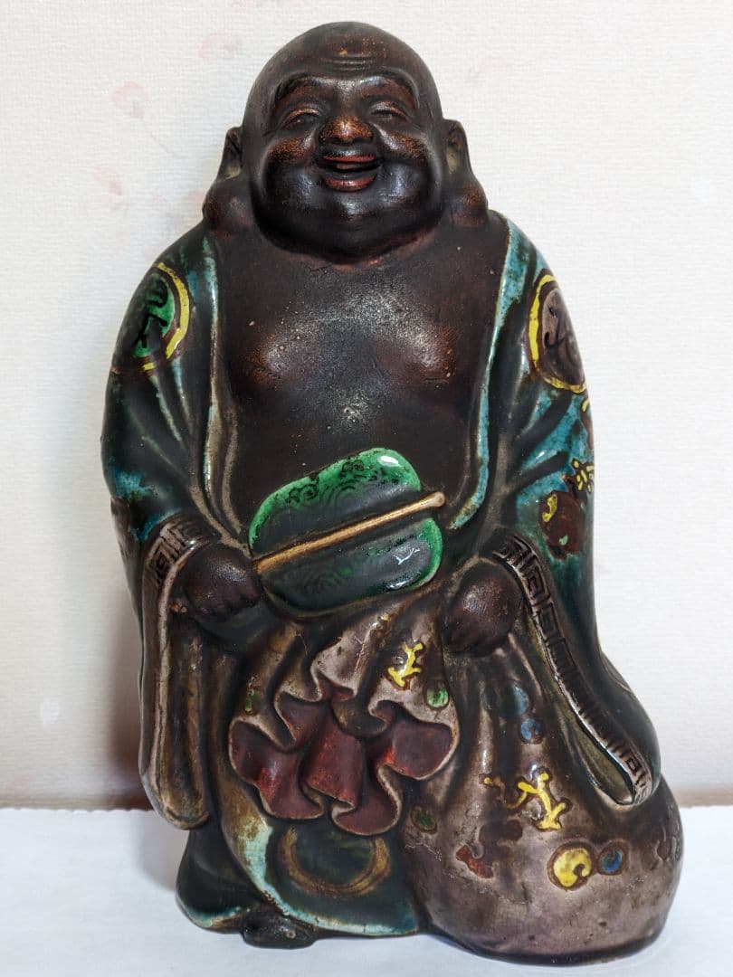 ⭐遺品少数 江戸時代 再興九谷焼 五彩手 布袋像 仏像 置物飾り 縁起物骨董品