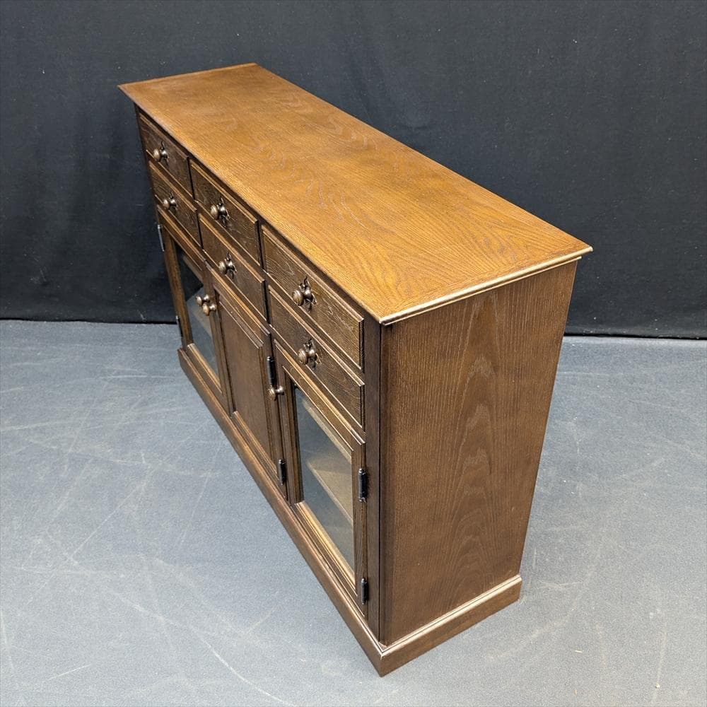 美品　えぞ民芸　花柄サイドボード　キャビネット　リビングボード　飾り棚　民藝