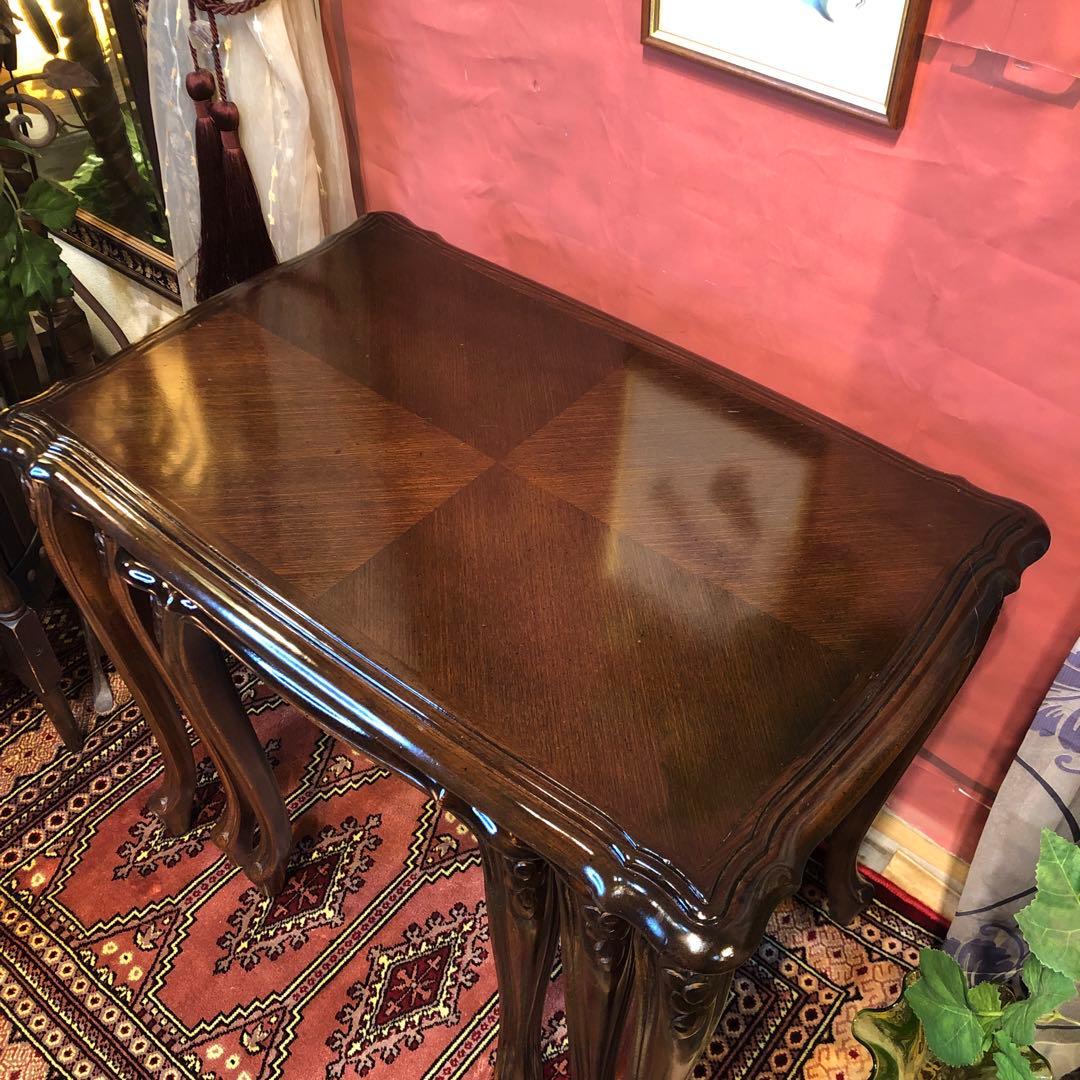 ヴィンテージ ブリティッシュ　アンティーク　３連　猫脚　ネストテーブル