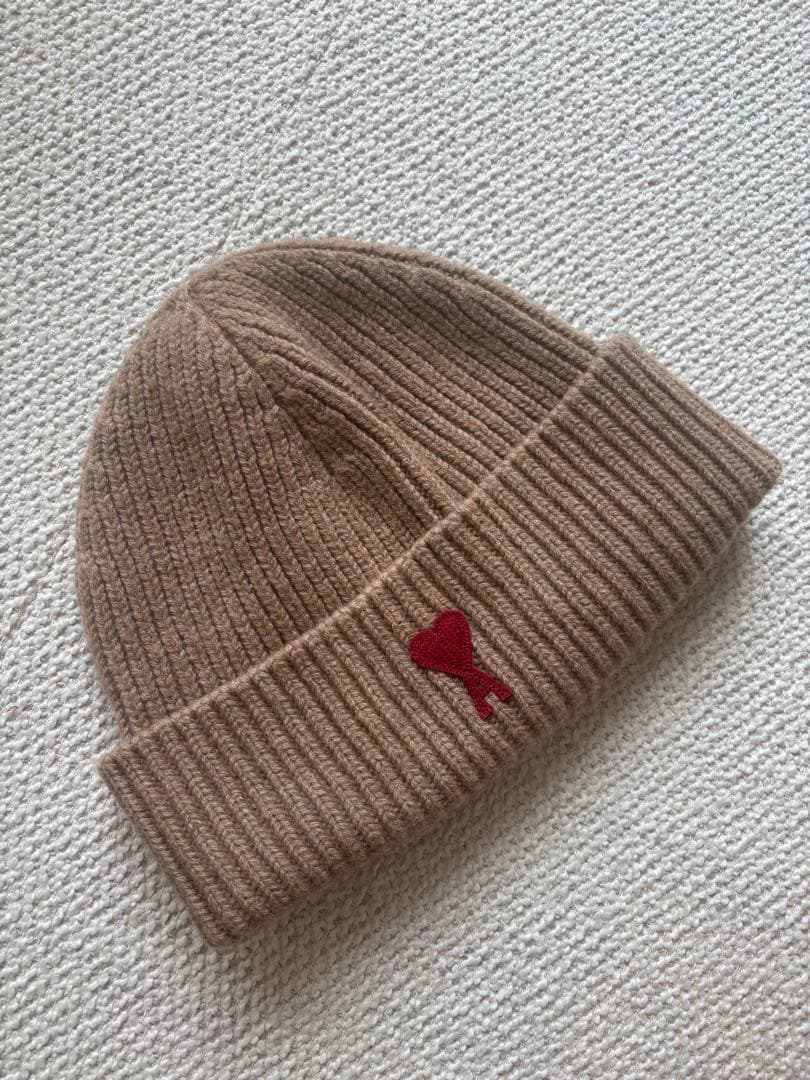 ami ベージュ リブ編み ニット帽