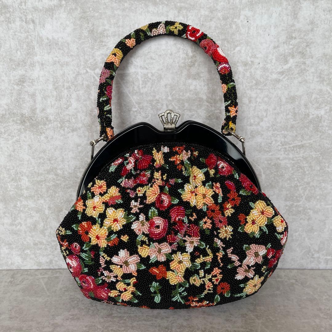 ⭐️一点物⭐️ 総ビーズバッグ 和装 手刺繍 総柄 花柄 がま口 着物 成人式