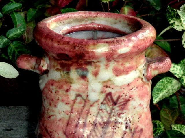 ♥茜志野　花器　四方桟 桐箱付き　志野　骨董品