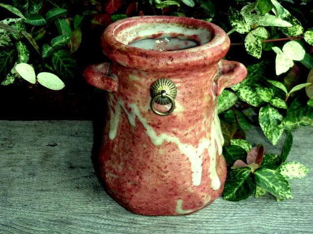 ♥茜志野　花器　四方桟 桐箱付き　志野　骨董品