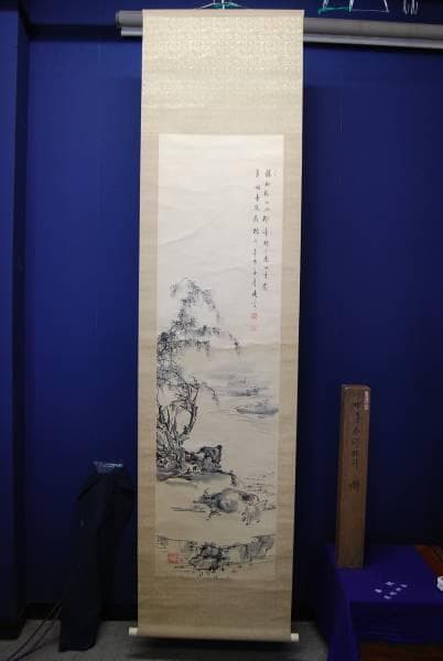 不詳/作者不詳/春郊牧牛画賛/絖本肉筆/布袋屋掛軸HB-138