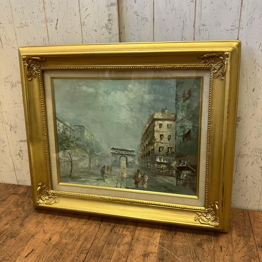 アンティーク 油絵 油彩画 風景画 街並み 町並み 絵画 額縁 額 額装