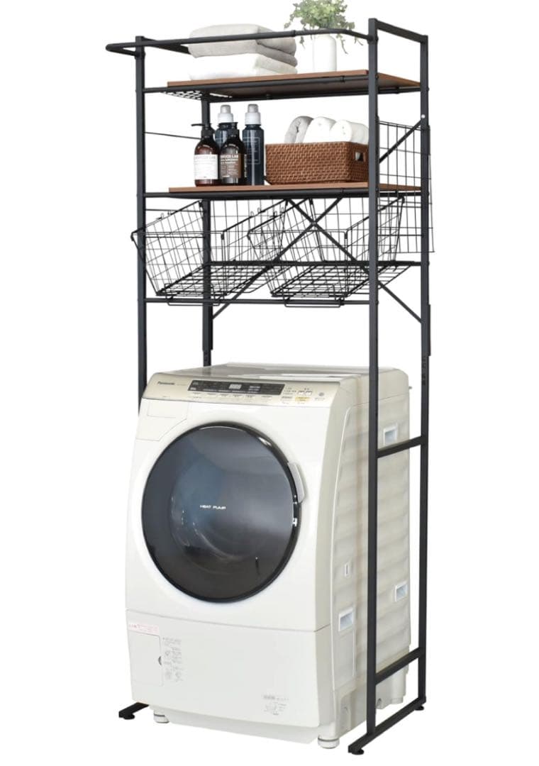 エカンズ 棚付きランドリーラック LSH-500B バスケットタイプ ブラック