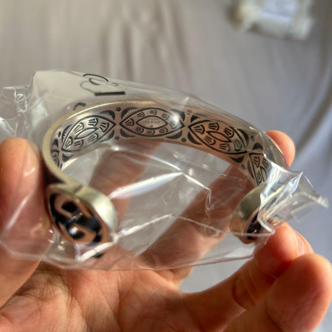 【新品未使用品】GUCCI シルバー バングル エナメル サイズ:16mm