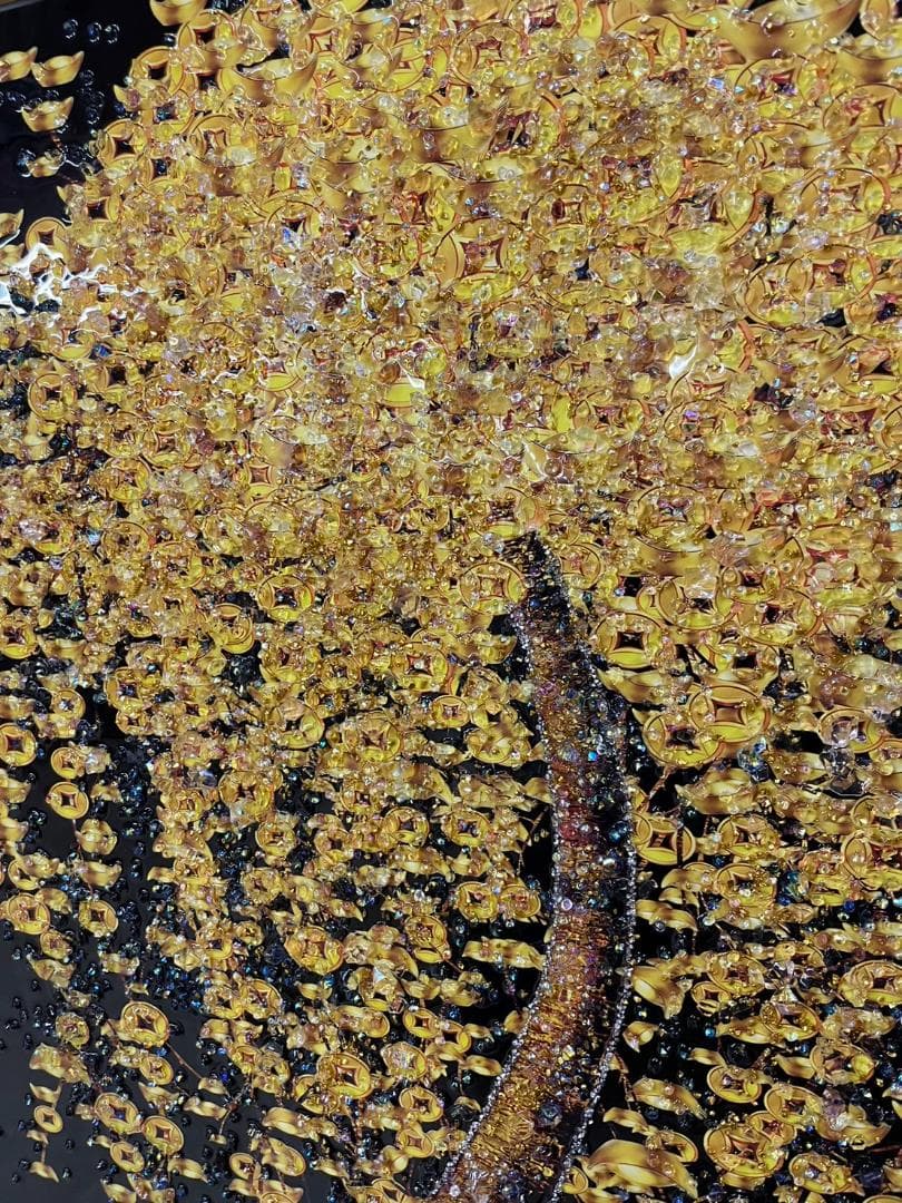 水晶絵　アートパネル　金の生る木　金運　クリスタル　立体　絵画　アート　ゴールド