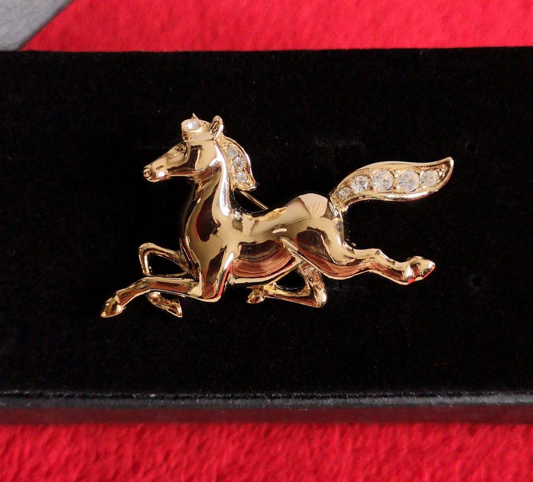 イギリス ビンテージ 希少 ブローチ A&S 美品 馬 モチーフ スワロフスキー