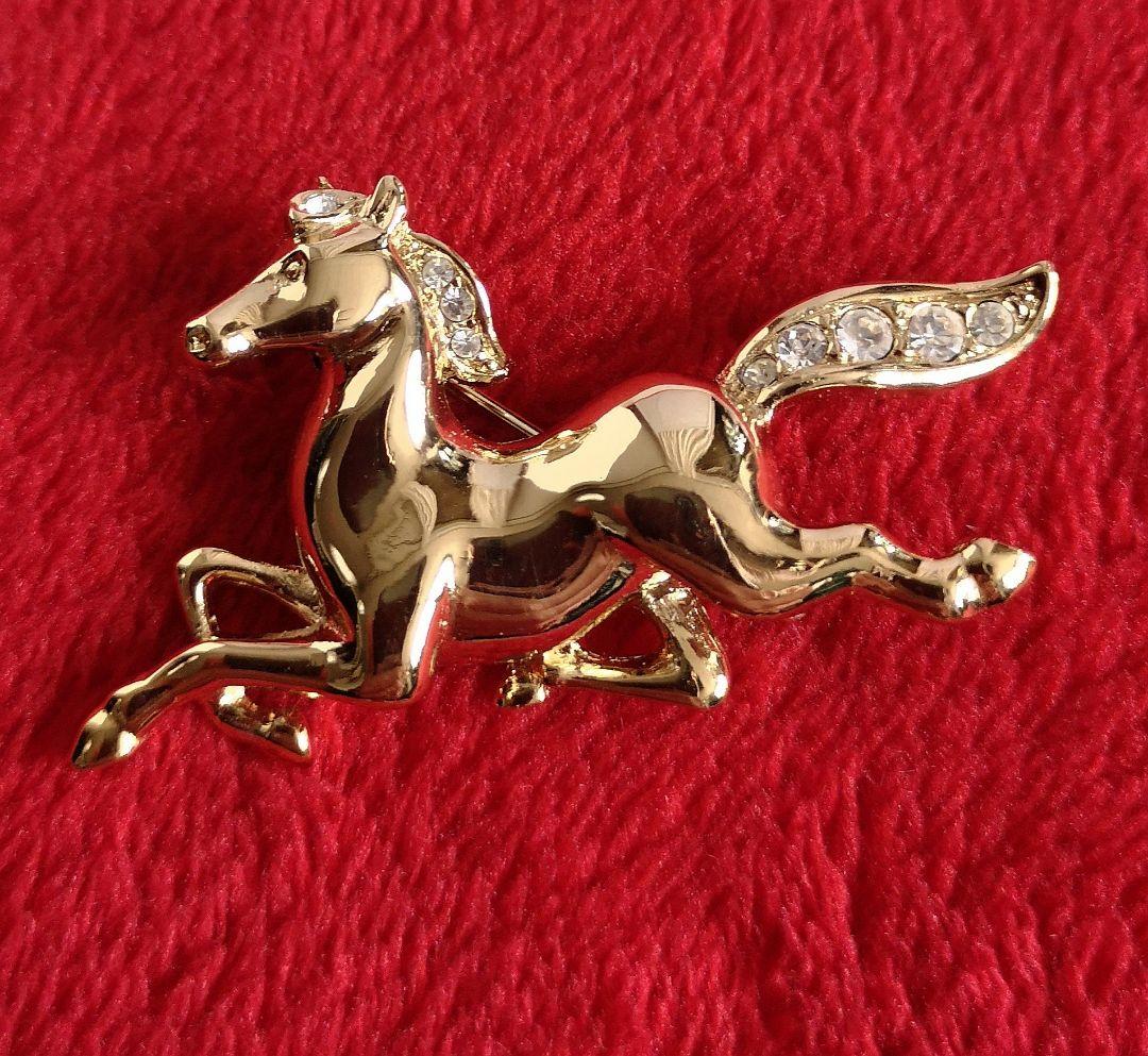 イギリス ビンテージ 希少 ブローチ A&S 美品 馬 モチーフ スワロフスキー