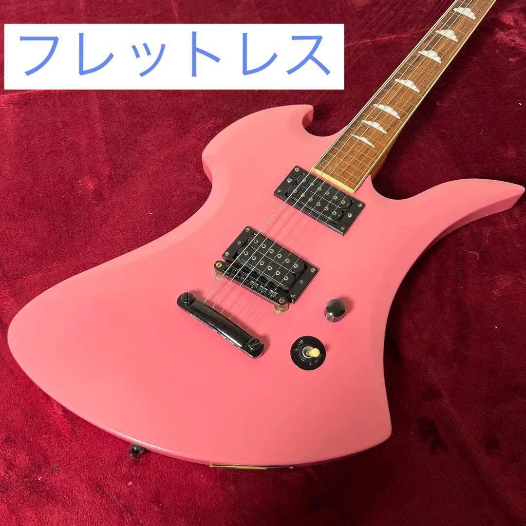 【8798】 フレットレスギター モッキンバード タイプ ピンク エレキギター